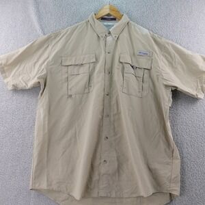 Columbia Bahama Short Sleeve Fishing‎ Shirt Mens XL Beige Vented PFG Tan